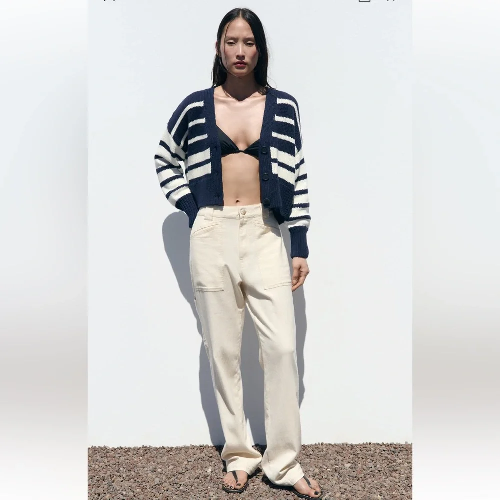 Zara STRIPED KNIT CARDIGAN. Striped. Size S. New with Tags. - Picture 2 of 9
